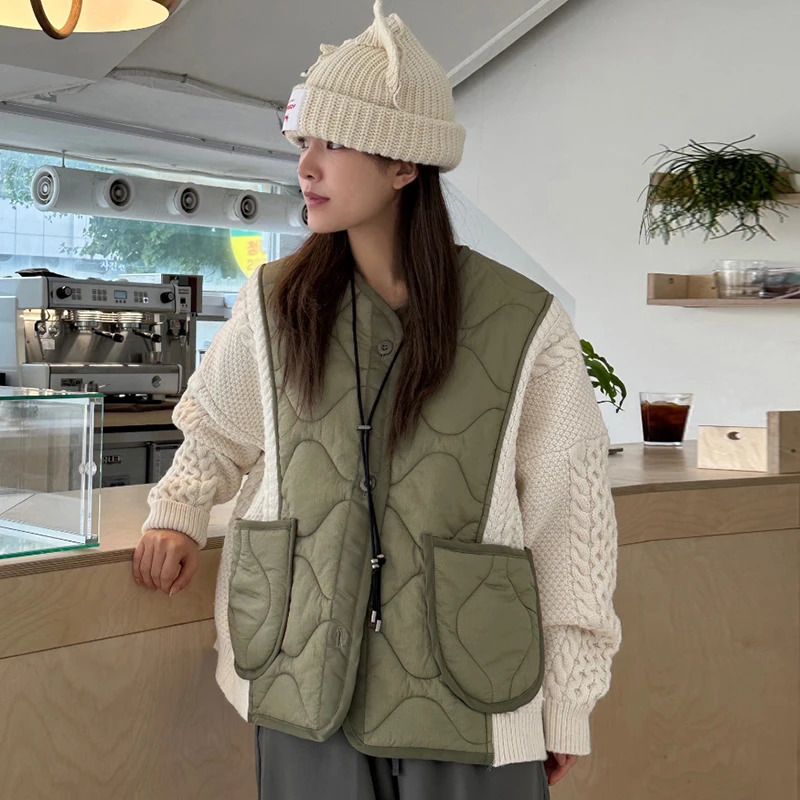 V Neck Two Jackets for Women 2024 Chaquetas Para Mujer Winter Cotton Parkas Thick Knitted Cardigan Twists Coat Y2k Top 241010