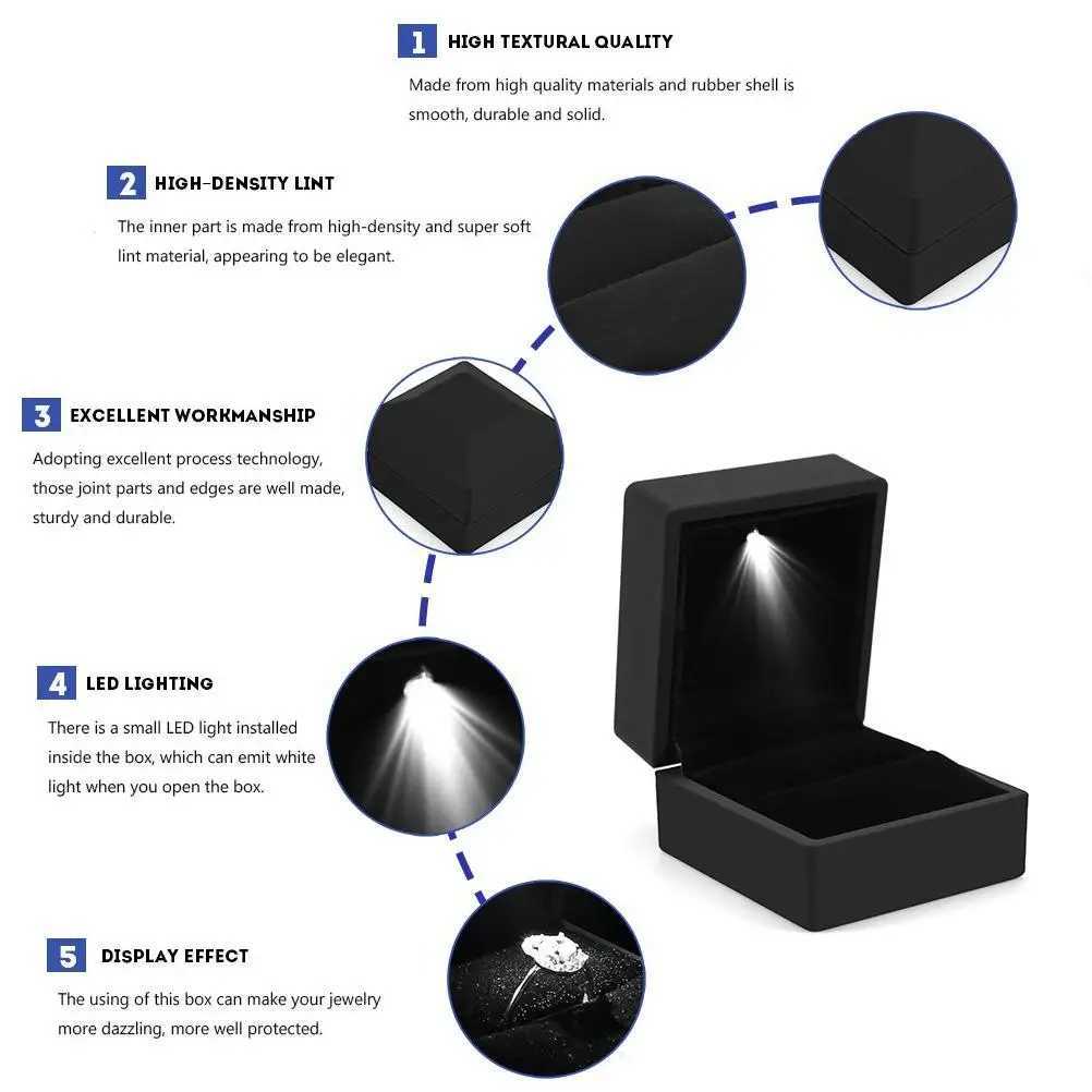 LED ring necklace box engagement ring storage box jewelry display gift box packaging display box lightbox wholesale W241019