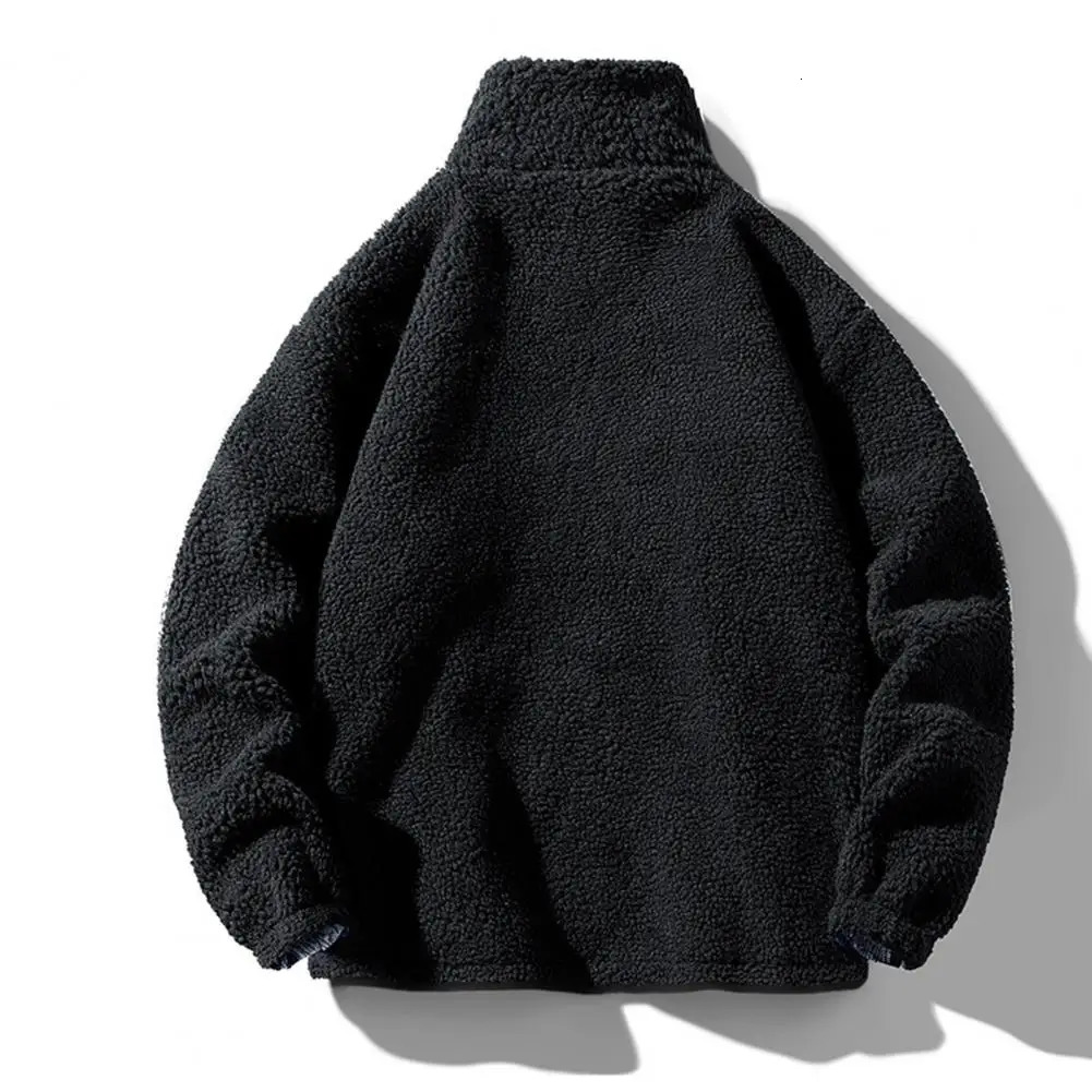 Mens thick jacket thick and warm mens artificial Sherpa jacket rack collar zipper pocket casual and loose suitable for keeping warm in autumn and wint