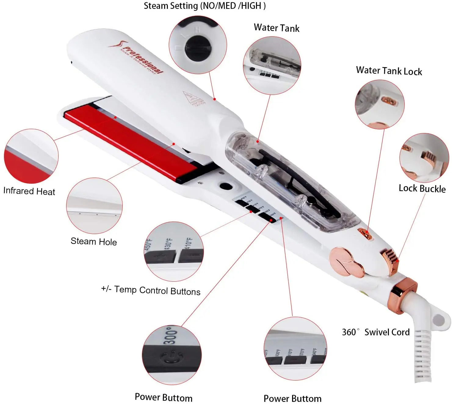 RUCHA infrared steam straightener 2-inch wide steel plate hair salon steam pad ironing styling tool ceramic tourmaline flat iron 241018