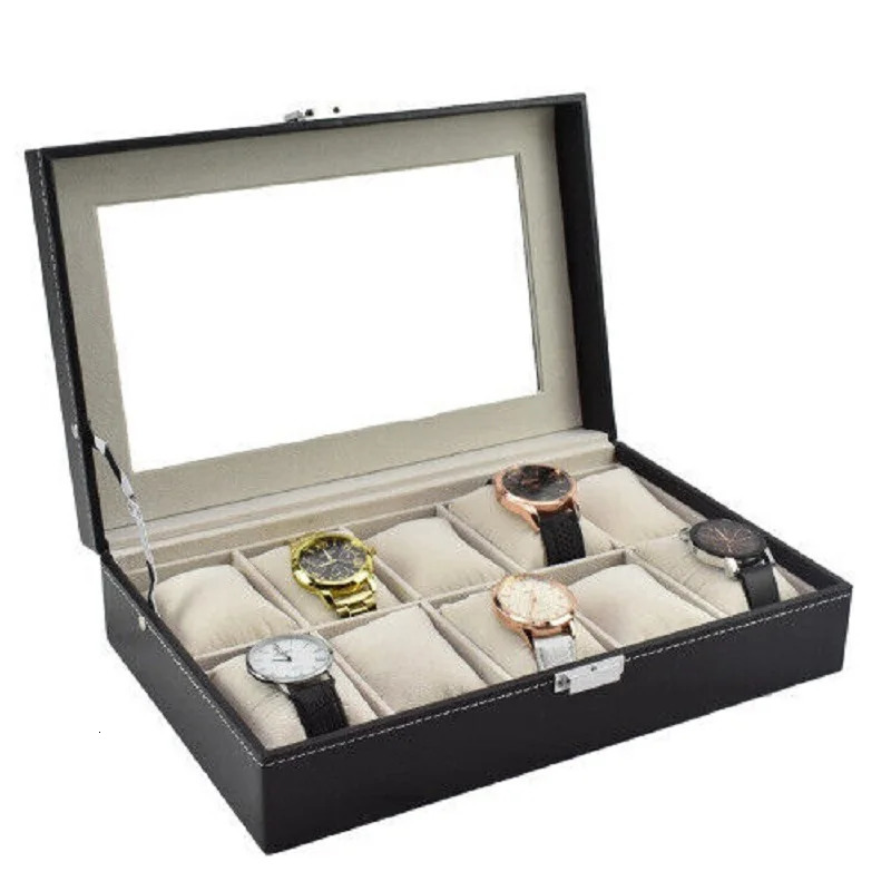 WellZone Fashion Style 5/6/10/12 Position Black Carbon Fiber Pattern Display Jewelry Storage Box Watch Storage Box 241018
