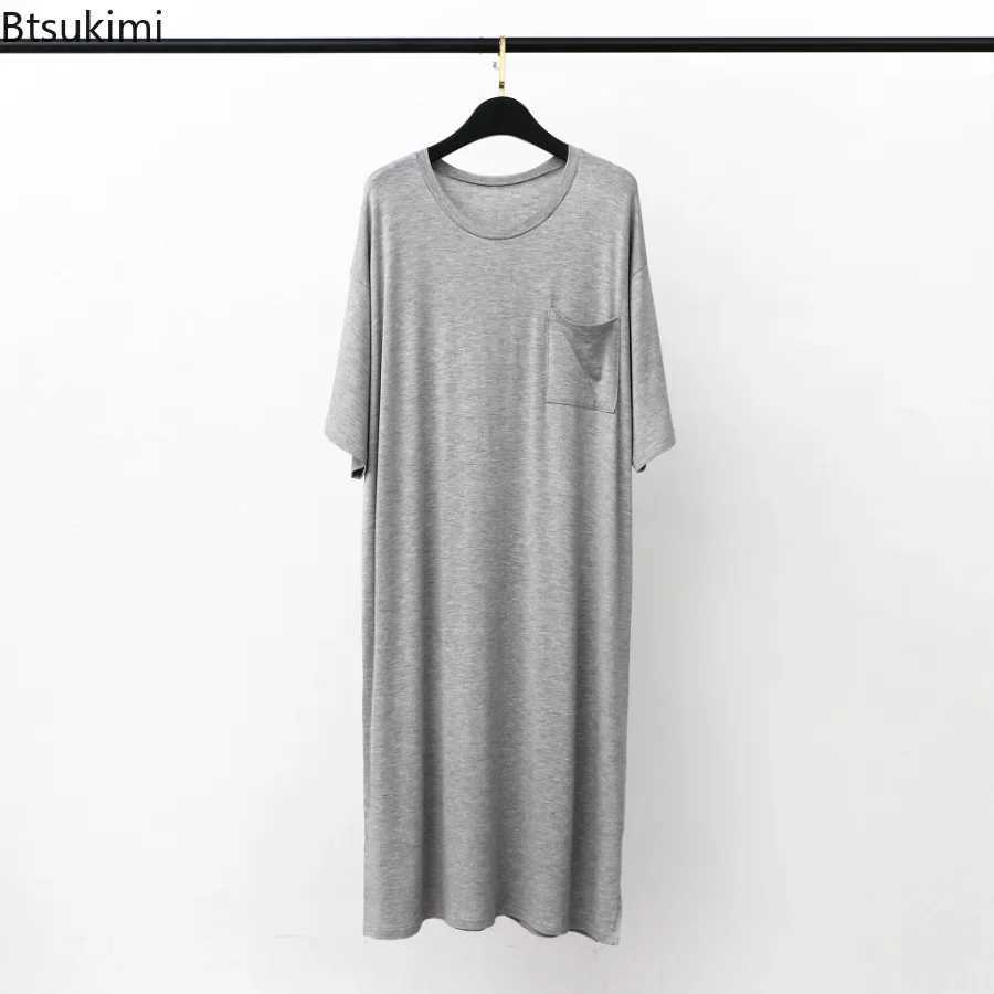 2024 Mens Summer Modal Pajamas Soft Casual Sleep Dress Bath Robe for Men Short Sleeved One-piece Bathrobe Home Mens NightwearXJ241018