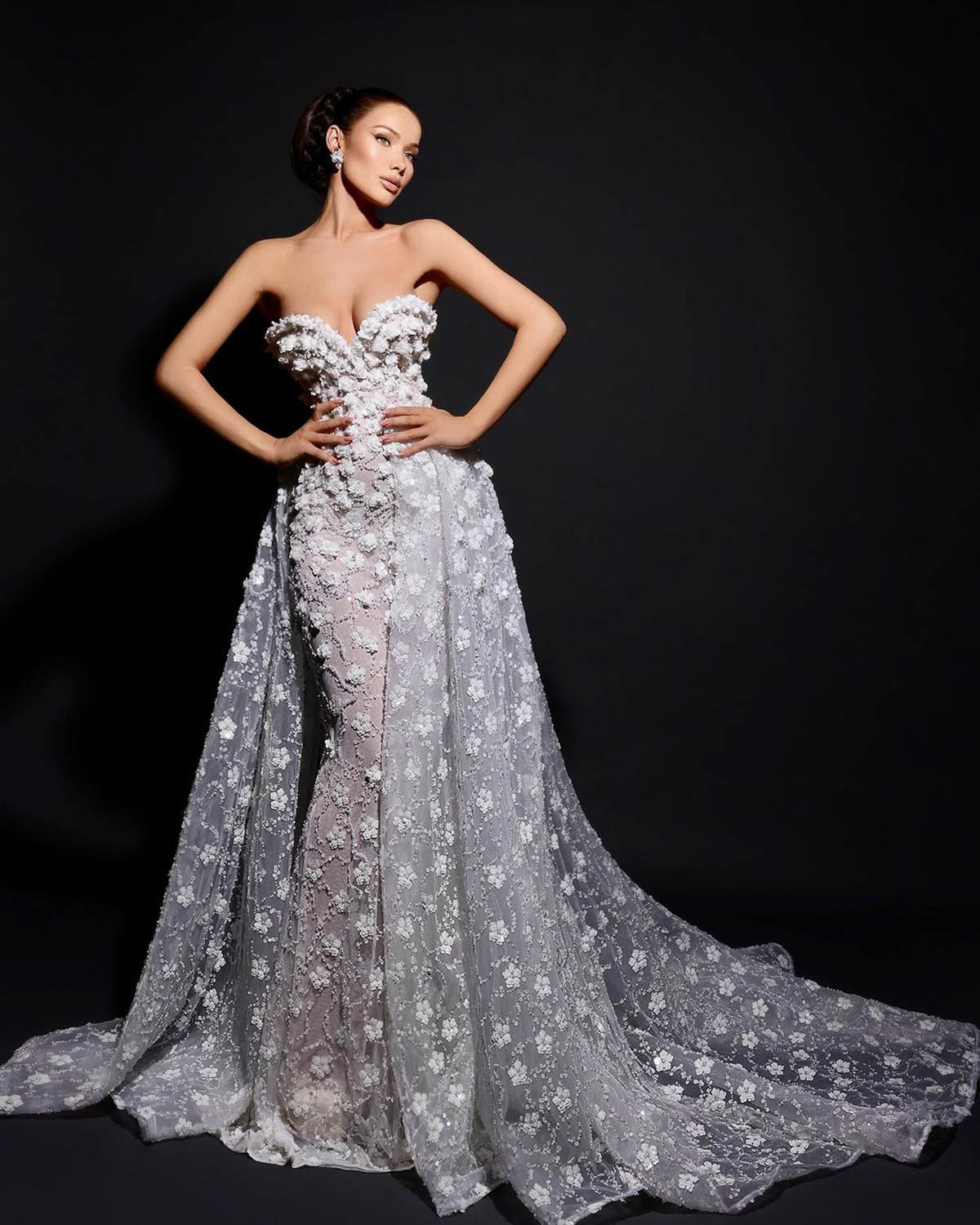 Princess Mermaid Wedding Dress With Detachable Train 3D Flowers Appliques Beading Sweetheart Neck Bride Dress Pearls Formal Bridal Gowns