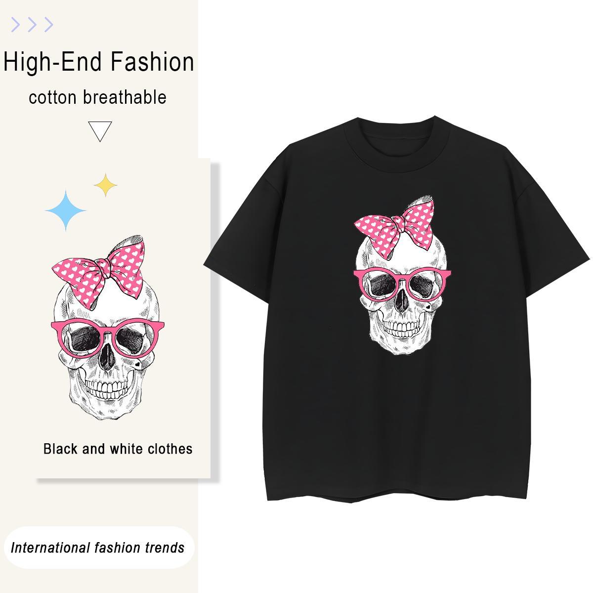 Classic Womens T Shirts 230g Cotton Short Sleeve O-Neck Home Outdoor skull Unisex Tshirts Designer White Plus Size Tees Shirts