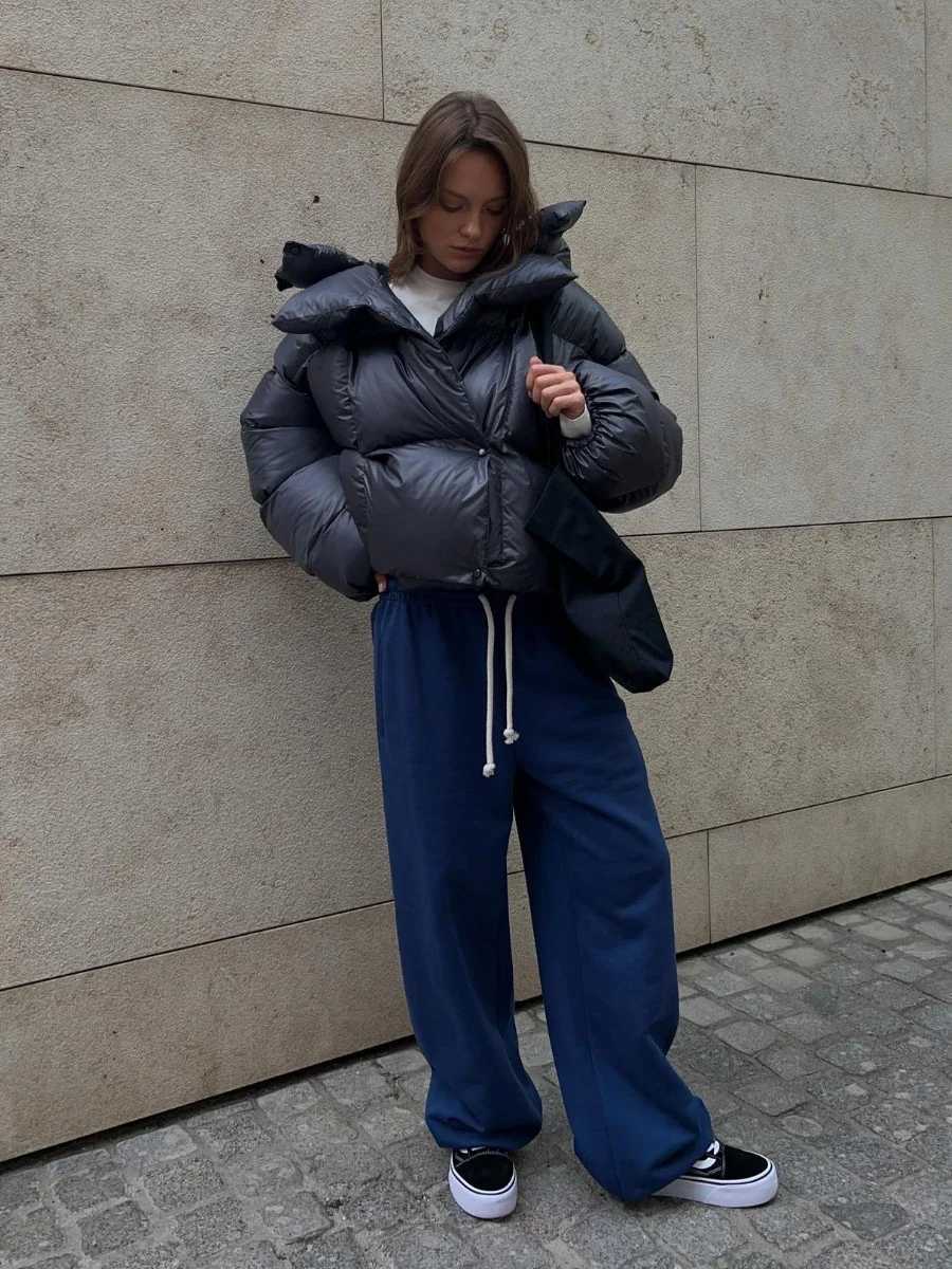 Women's Down Parkas Bornlades Quilted Jacket Womens Winter Loose Parkas Jacket Retro Bread Jacket Office Jacket Womens Warm Cotton Puff Jacket Y2