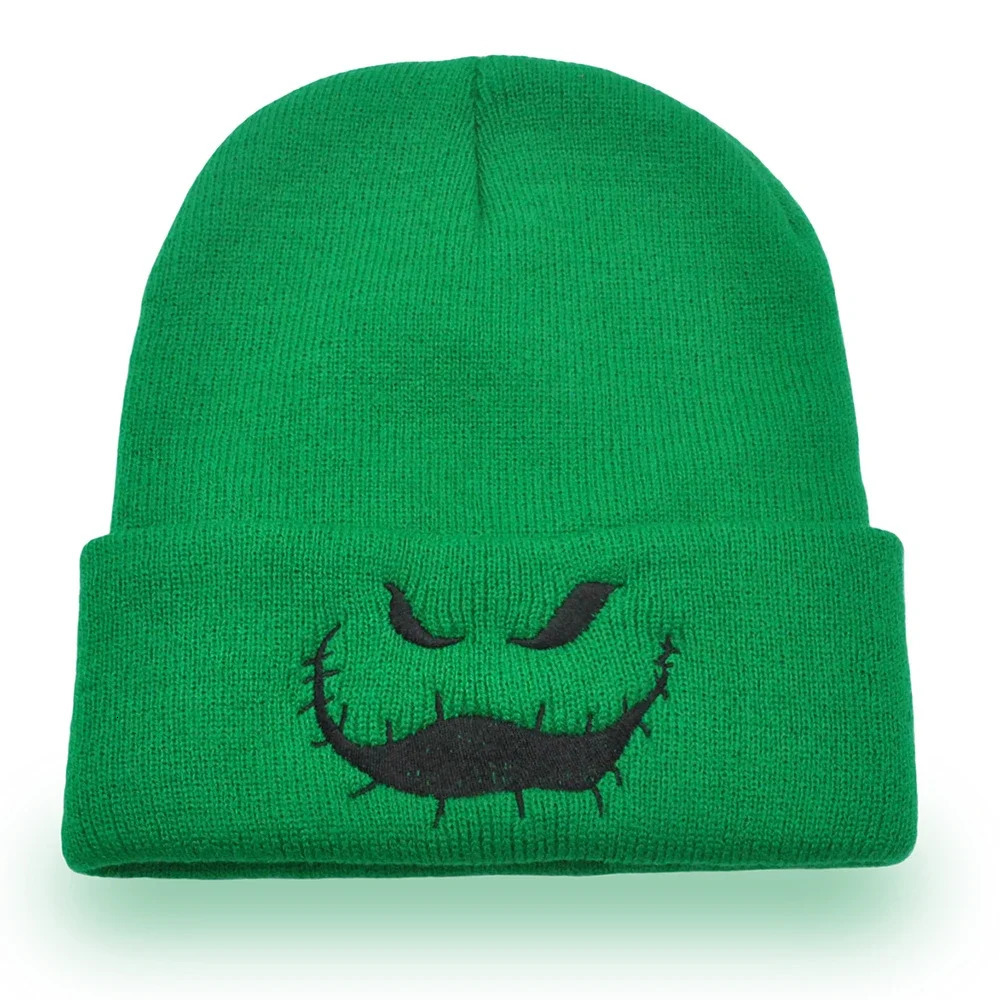 Devil Embroidery Beanie Hat Halloween Knitted Hats Unisex Ski Ghost Grimace Embroidery Cap Coldproof Skullies Oogie Boogie 241007