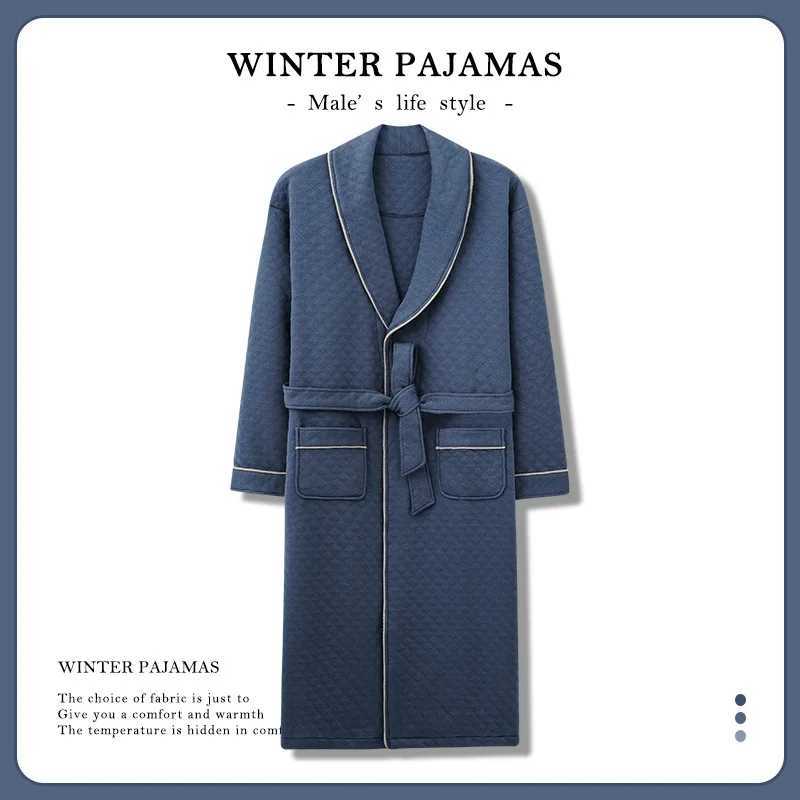 Winter Man Luxury Warm Bathrobe Quilted Cotton Plus Size Night Gown Robe for Gentlemen Kimono Men Robe Elegant Dressing Gown NewXJ241018