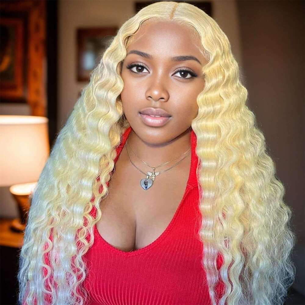 Luvin Curly Blonde 13x6 Full HD Frontal Wig Human Hair Deep Wave 613 Gold Color 13x4 Melt Skin Lace Front Wigs For Women