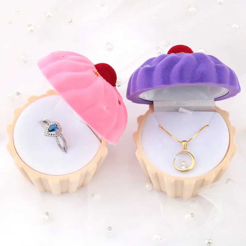 1 cute cake gift box holder jewelry box velvet wedding ring box earrings necklace display and packaging 2 colors W241019