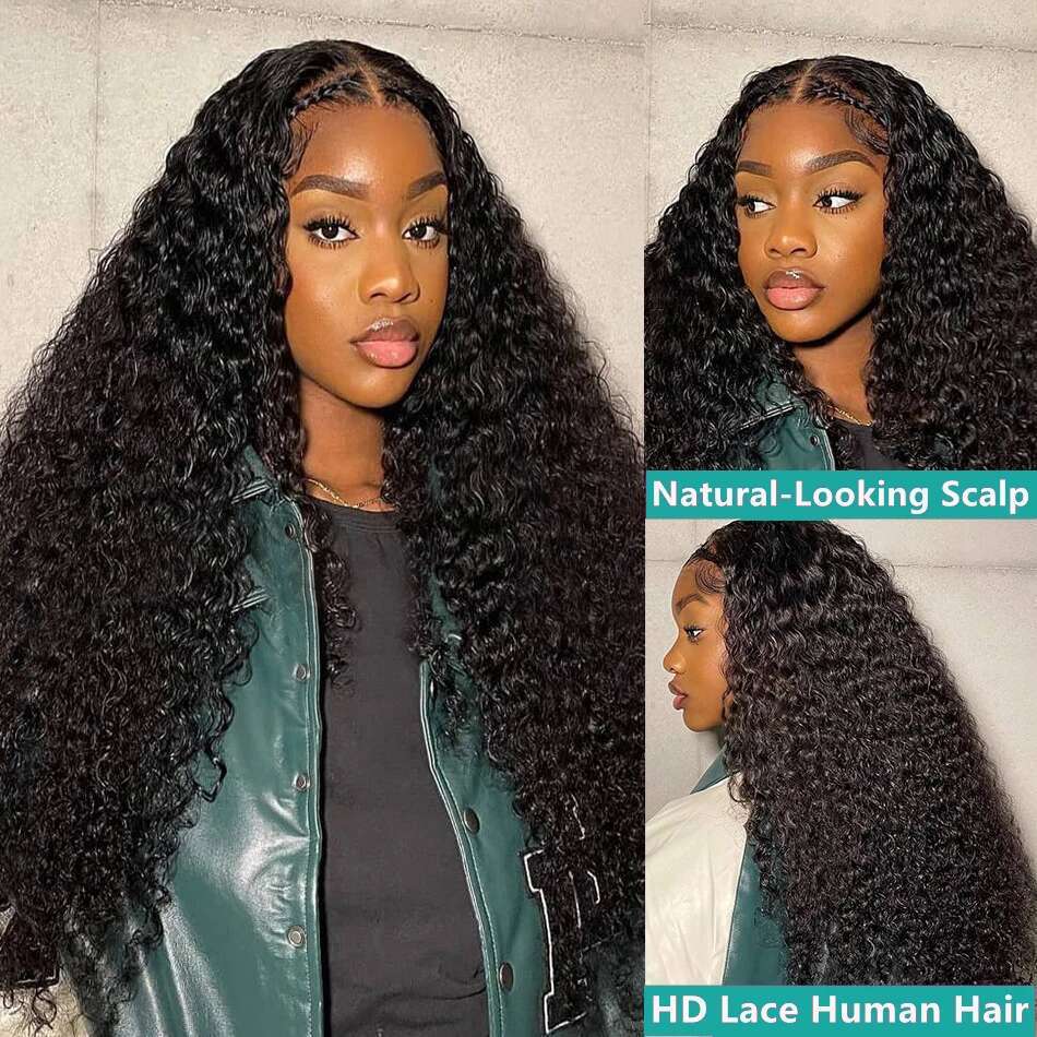 Deep Wave 13x6/13x4 Transparent Peruvian Front Human Cury 4x4 Lace Closure Wigs For Black Women Bg Hair