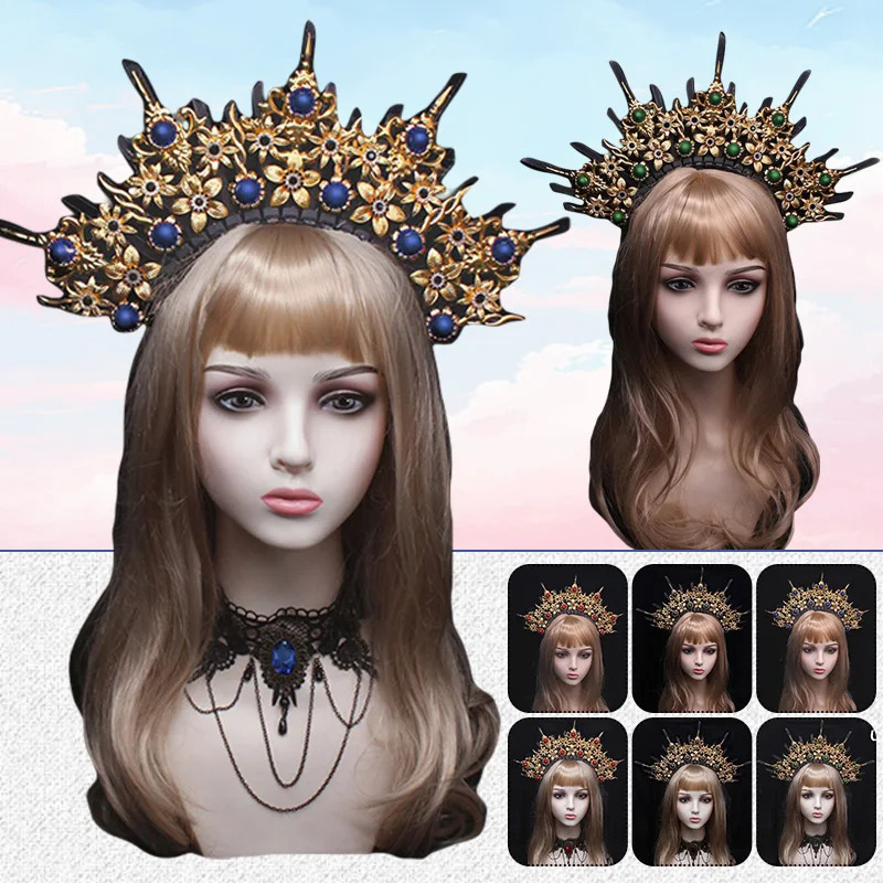 Gothic Headband Lolita Crown Tiaras Headband Virgin Mary Headpiece Unfinished Baroque Crown Fairy Goddess Hair Accessories 241018