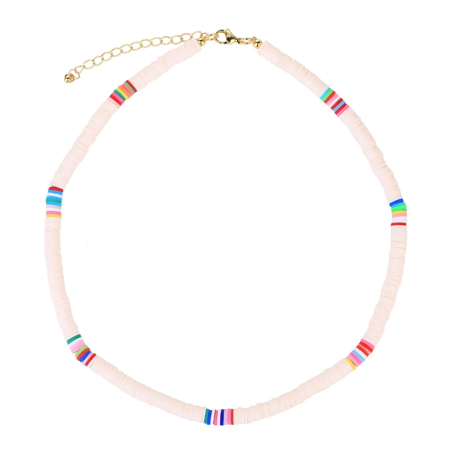 KELITCH Bohemian Womens Necklace Heishi Beaded Necklace Handmade Rainbow Color Necklace Polymer Clay Fashion Jewelry Wholesale 241018