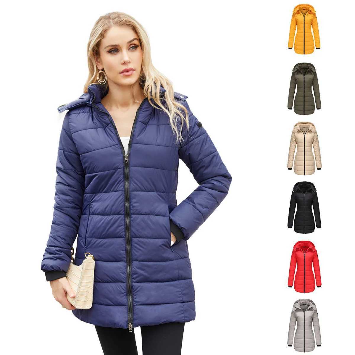 2024 Womens Cotton Padded Jacket Waterproof Medium-length Zipper Hooded Warm Coat Outdoor OvercoatX241019