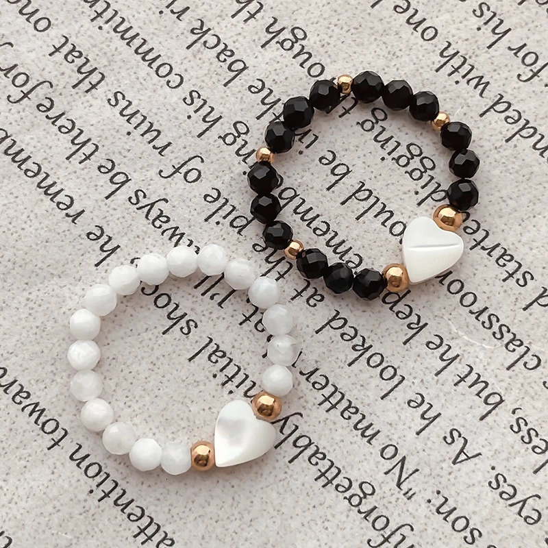 Fashion Natural Stone Moonstone Obsidian Rings For Women Girls Stainless Steel Beaded Ring Wedding Party Jewelry Gift Wholesale 241010