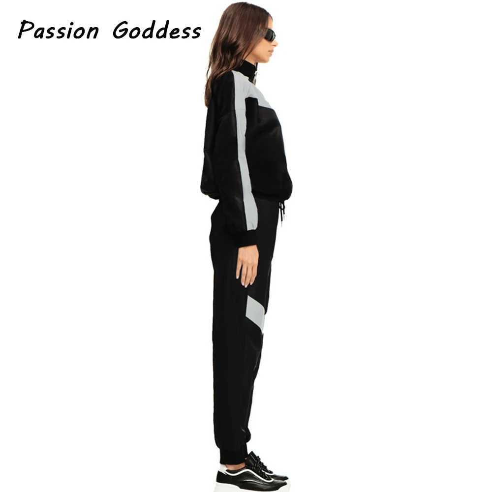 Women's Two Piece Pants Women 2 Piece Reflective Tracksuits Set Loose Jogger Outwear Baseball Bomber Jackets Zipper Sweatsuits Long Sweatpants Co
