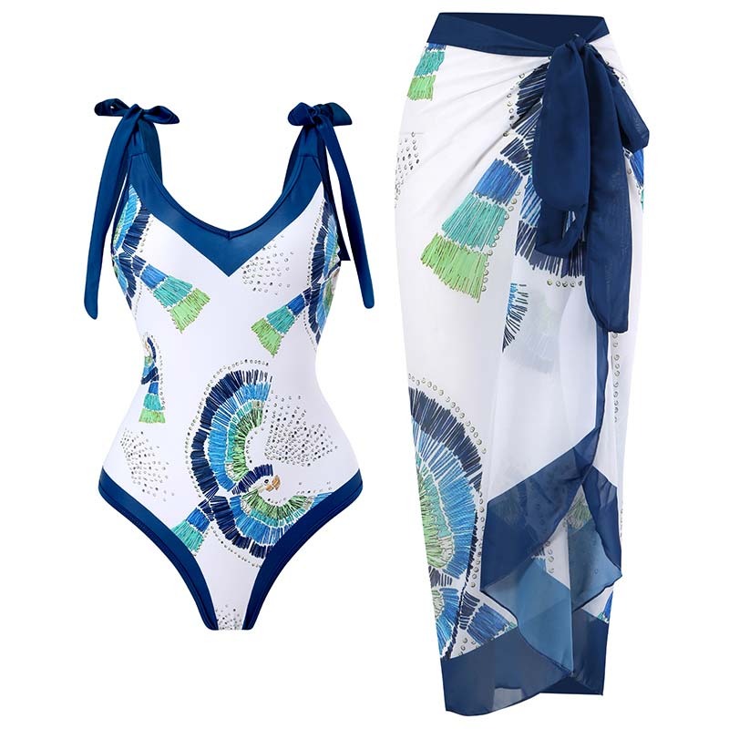 Chinese style one-piece bathing suit for women Hot Spring Beach Dress Sexy slimming belly cover Hot girl holiday high-waisted set