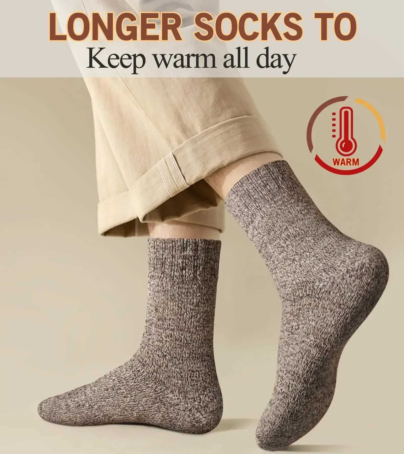 5Pairs Winter Warm Women Socks Wool Male Men Socks Super Thicker Solid Socks Merino Wool Socks Against Cold Snow Terry SocksXJ241019