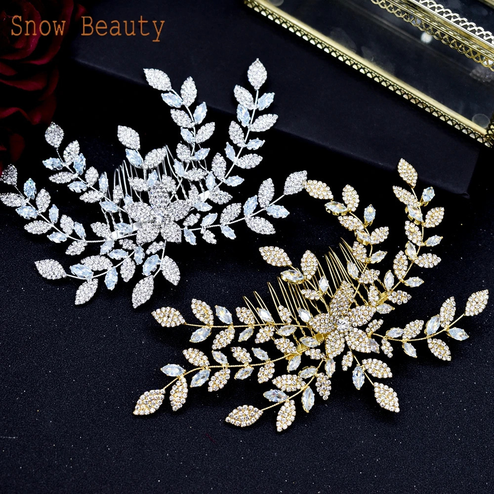 A61 Fashionable Bridal Headpiece Zircon Wedding Comb with Cube Luxury Bucket Hair Wedding Accessories Bridal Crown 241018