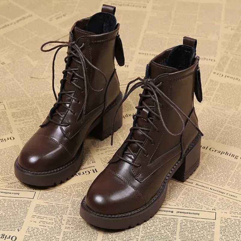 2024 Hot selling Womens Shoes with Zipper Rear and Fashionable Front Lace Modern Boots for Womens New Round Toe Mid calf Boots Zapatos Y241019
