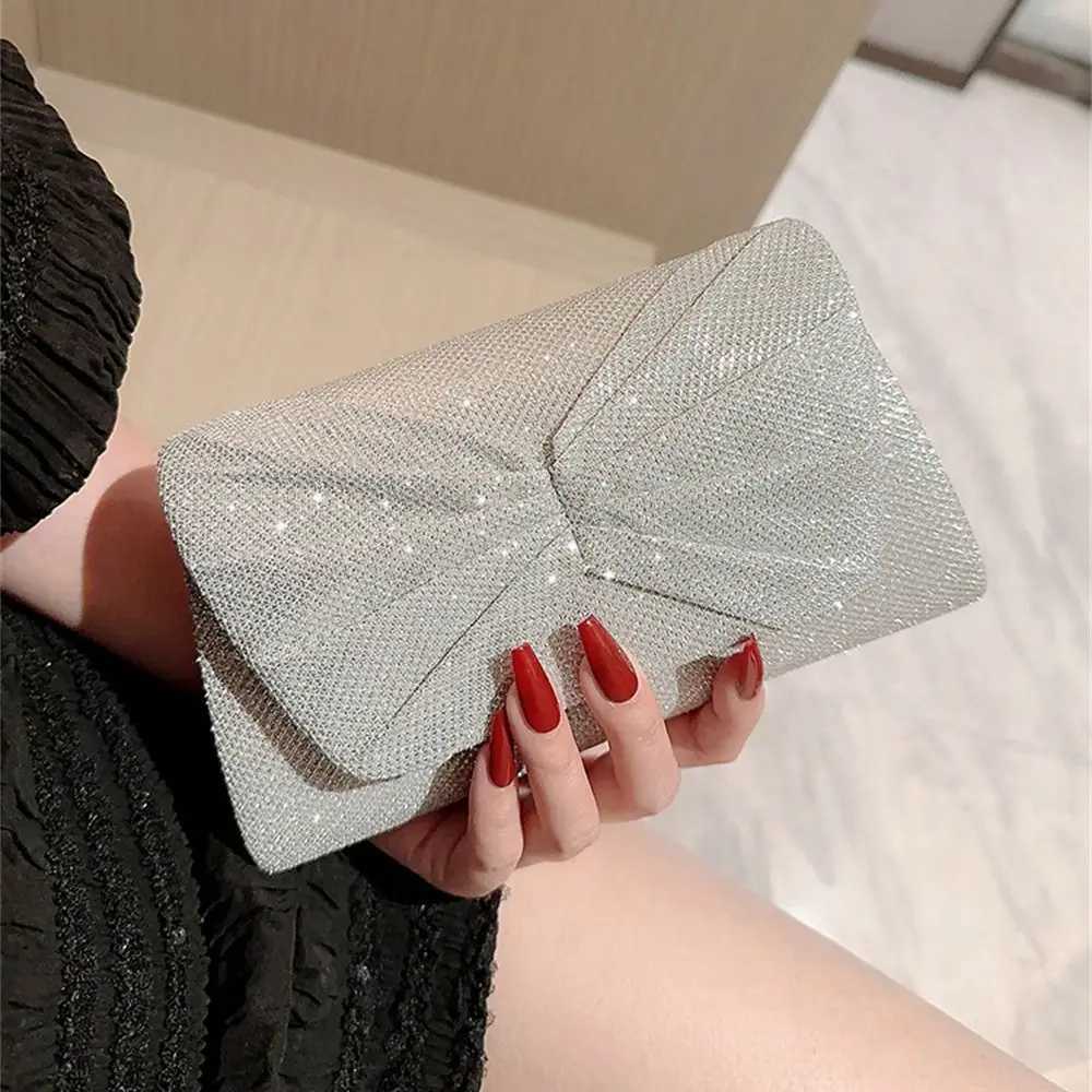 Fashion luxury sequin clutch evening bag flash banquet handbag womens chain shoulder bag silver dinner bag wedding party Y241019