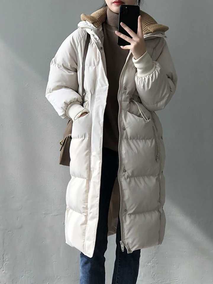 Cotton Padded Woolen Removable Hooded Down Jacket For Womens Winter Long Loose Thickened Warm Woolen Hooded Snow Parka CoatX241019
