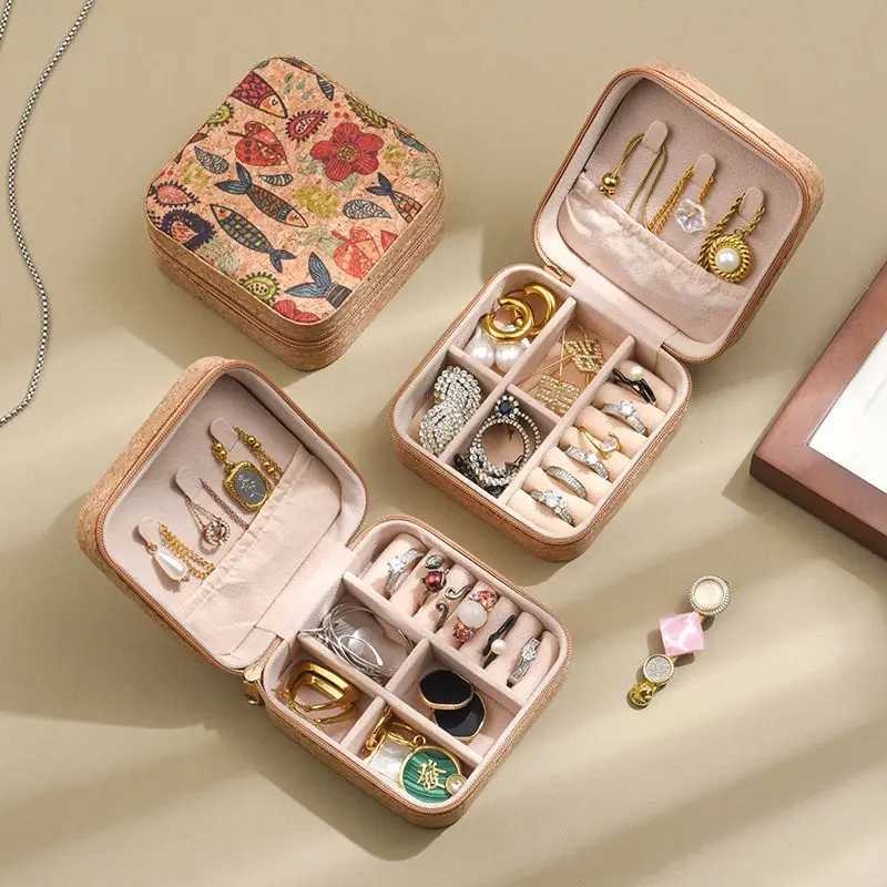 Cork patterned jewelry box with fashionable retro style portable travel jewelry storage display rings necklaces earrings W241019