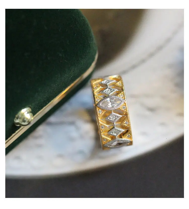 retro style womens wedding party open ring all zirconia carved finger ring jewelry gift 240925