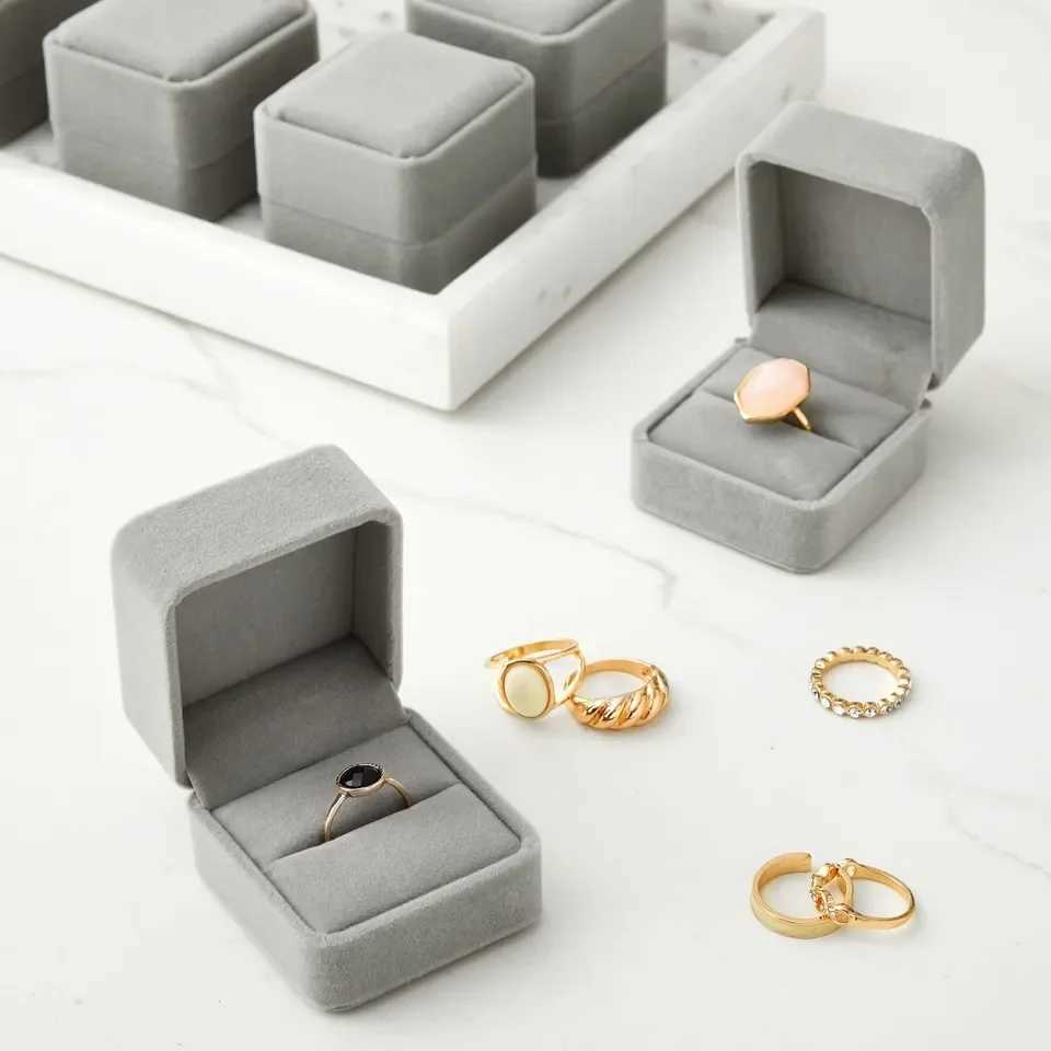 6-piece square velvet ring box ring earring stud storage organizer jewelry gift box romantic recommendation wedding ring box W241019