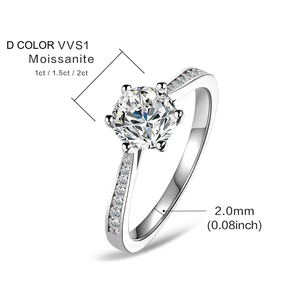 1ct 1.5ct 2ct Womens Wedding Ring Pure Silver Round Shining Diamond Card Engagement Ring Gift 241007