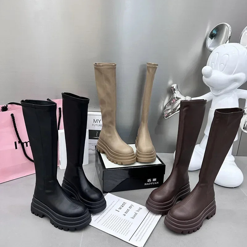 Winter Womens Knight High Heels Fashion Strap Zipper Womens Elegant Platform Long Boots Short Plush Womens Shoes 241018