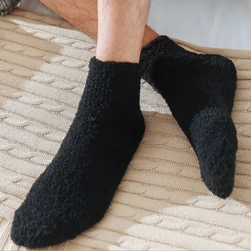 Thicken Thermal Socks Men Winter Warm Coral Velvet Fleece Fluffy Socks Harajuku Solid Color Loose Sleep Floor Terry Fuzzy SockXJ241019