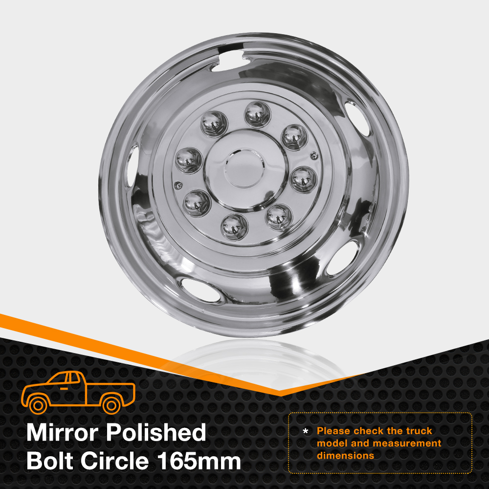 17 Inch 8 Lugs 5 Hand Holes Stainless Steel Wheel Simulators for 2003-2021 Dodge 3500 Dually Wheel Truck