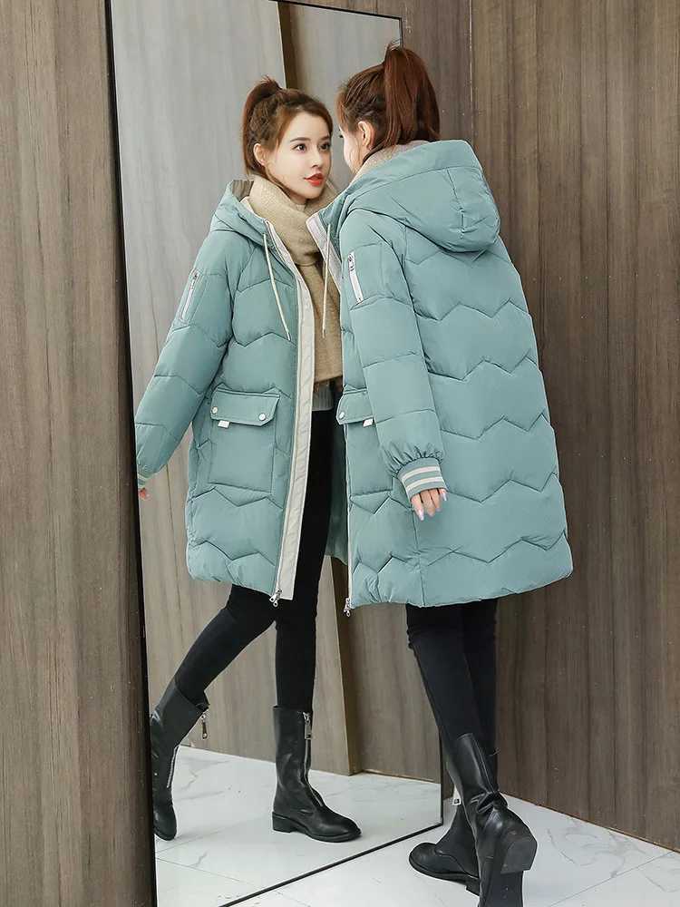 2024 Winter Women Long Parkas Female Down Cotton Hooded Overcoat Thick Warm Jackets Windproof Casual Student Coat doudouneX241019