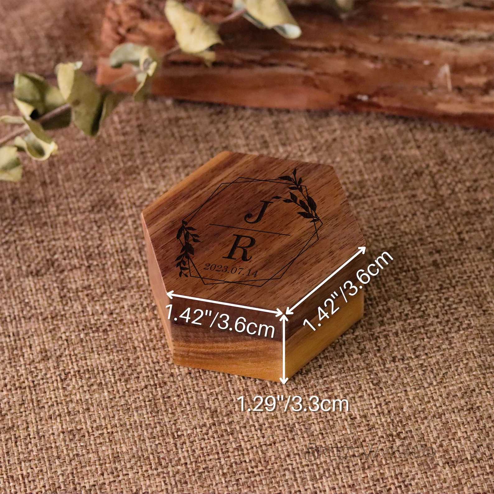 Customized carved wooden ring box vintage hexagonal walnut wood wedding gift for boys girls friends wives W241019