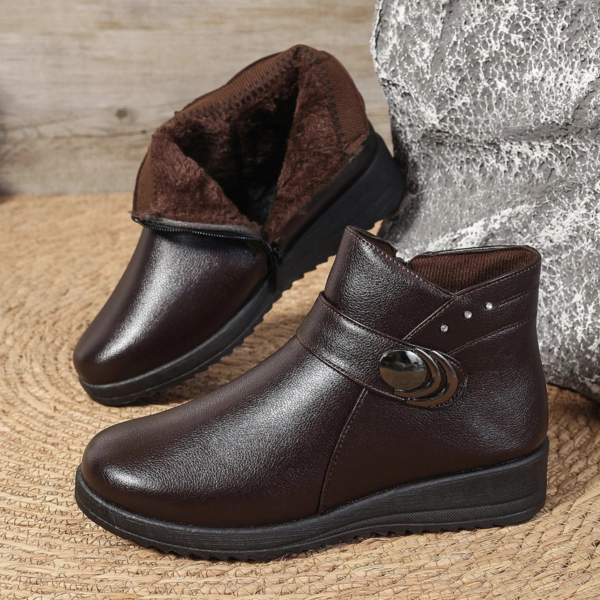2024 Womens Shoes Metal Decorative Womens Boots Fashion Side Zipp Daily Boots Womens Selling Round Toe Ankle Boots 241018