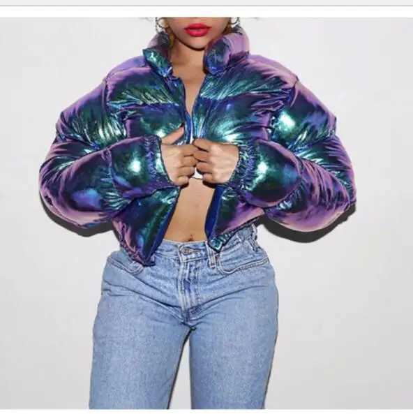 Women's Down Parkas Autumn Winter Women Bright PU Puffer Jackets Heating Bubble Jacket Down Parka Jacket Zipper Jacket Cute Cutting Parka XXL Y24