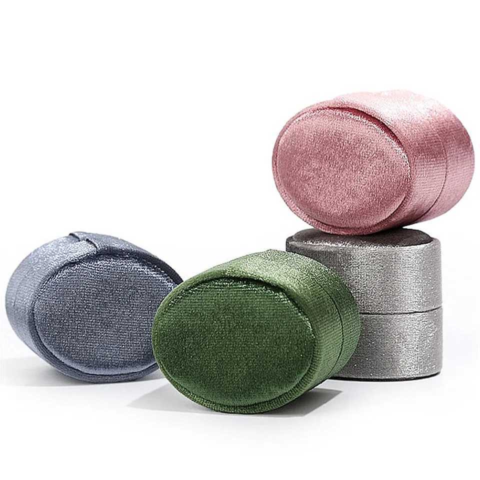 Flannel jewelry box oval ring box simple and exquisite velvet jewelry box double ring box for wedding gift packaging box W241019