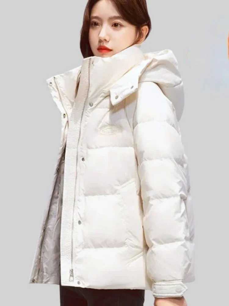Women Korean Thick Warm Down Cotton Puffer Jacket Long Sleeve Hooded Parka Winter Coat Pockets Solid Plus Size Loose OvercoatX2410