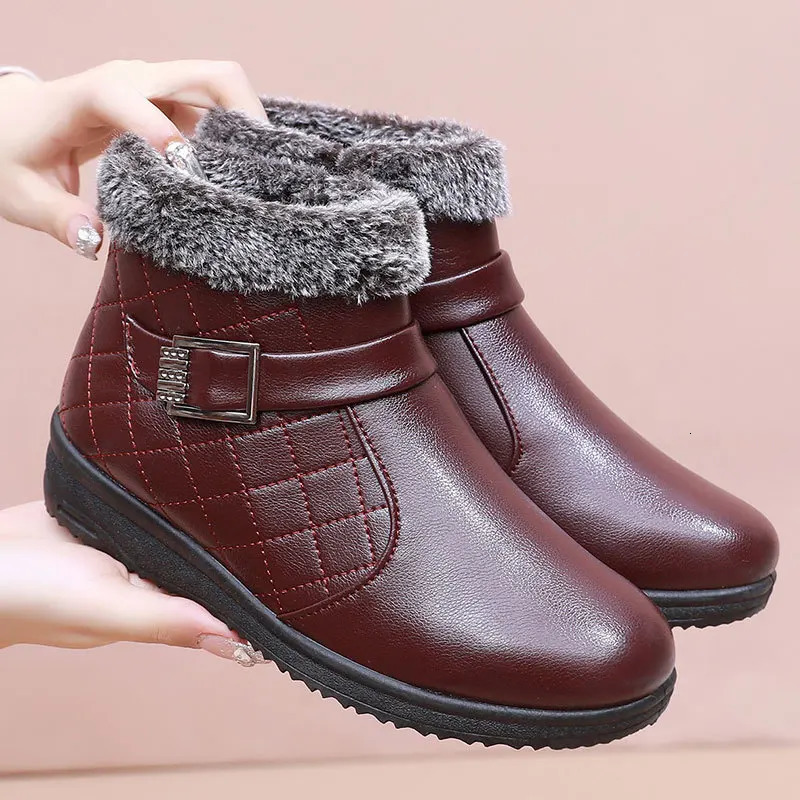 Plush shoes winter womens boots orthopedic ankle boots waterproof leather shoes womens warm wedge boots plain weave fur lined boots 241018 ww
