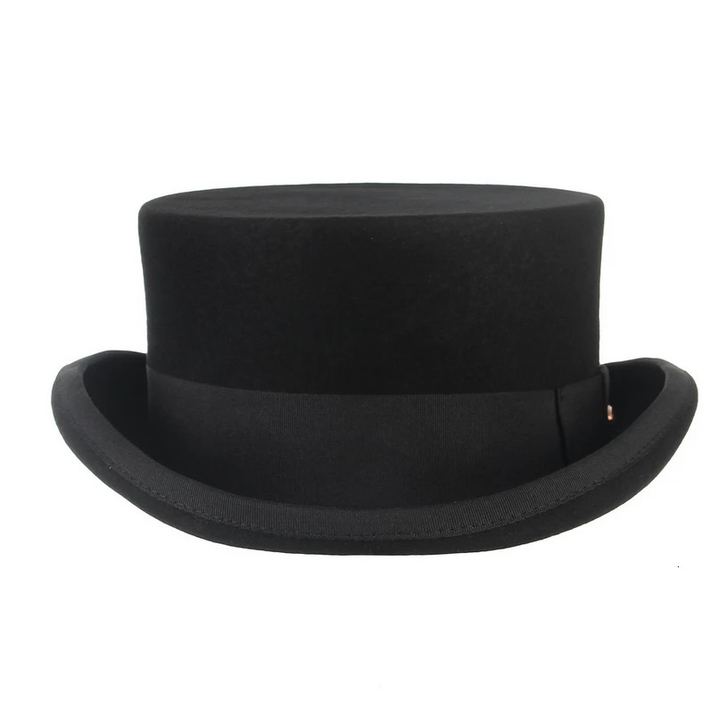 GEMVIE 11cm 100% wool felt mens top hat cylindrical top hat crazy hat party costume Fedora Derby magic hat 241018