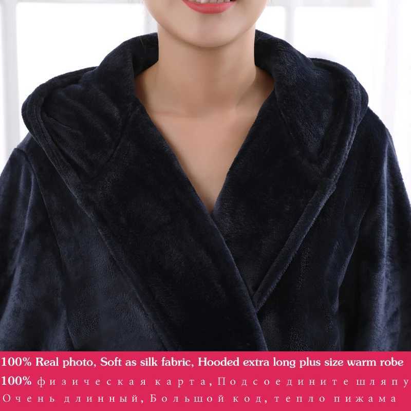 Lovers Plus Size Hooded extra Long Flannel Warm Bathrobe Men Women Thickening Winter Kimono Bath Robe Male Dressing Gown RobesXJ241018