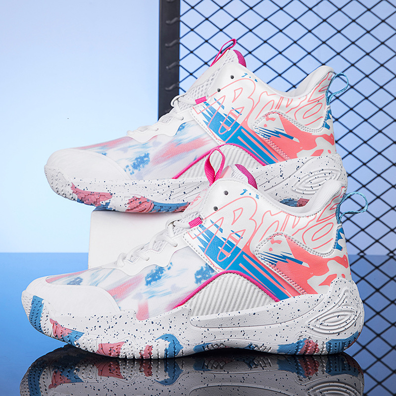 A pair of newly released mandarin duck basketball shoes, men's high top boots, sneakers, and trendy sports shoes for students on concrete ground