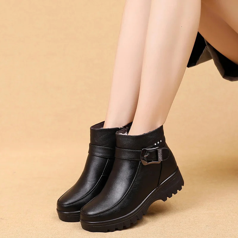GKTINOO Fashion Winter Womens Genuine Leather Ankle Boots Womens Thick Plush Warm Snow Boots Waterproof and Non slip Boots 241018