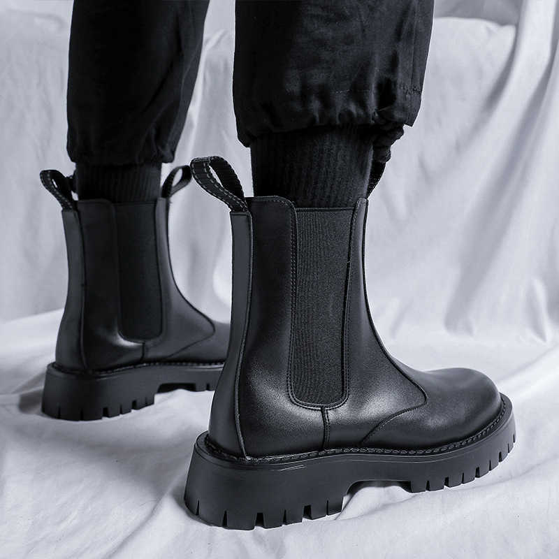 Martin Boot Oversize Mens Ankle Boots British Style Chelsea Mens Boots Winter Workwear High Top Leather Boots Plush Boots Fashion Boots 240927