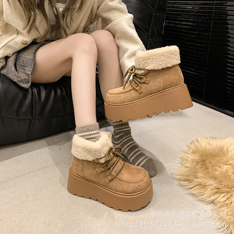 Women's Winter Designer Boot 2024 New Winter Boots Chesut Thick Bottom Slope Heel With Veet Thickened Snow Boots