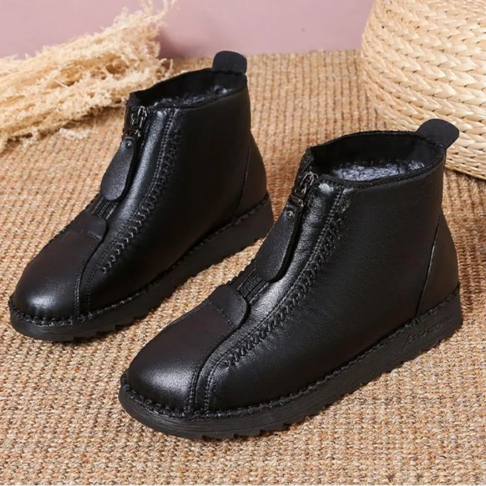 Winter womens ankle boots fashionable and warm mothers boots flat bottomed comfortable non slip front zipper closure womens shoes 241018 ww