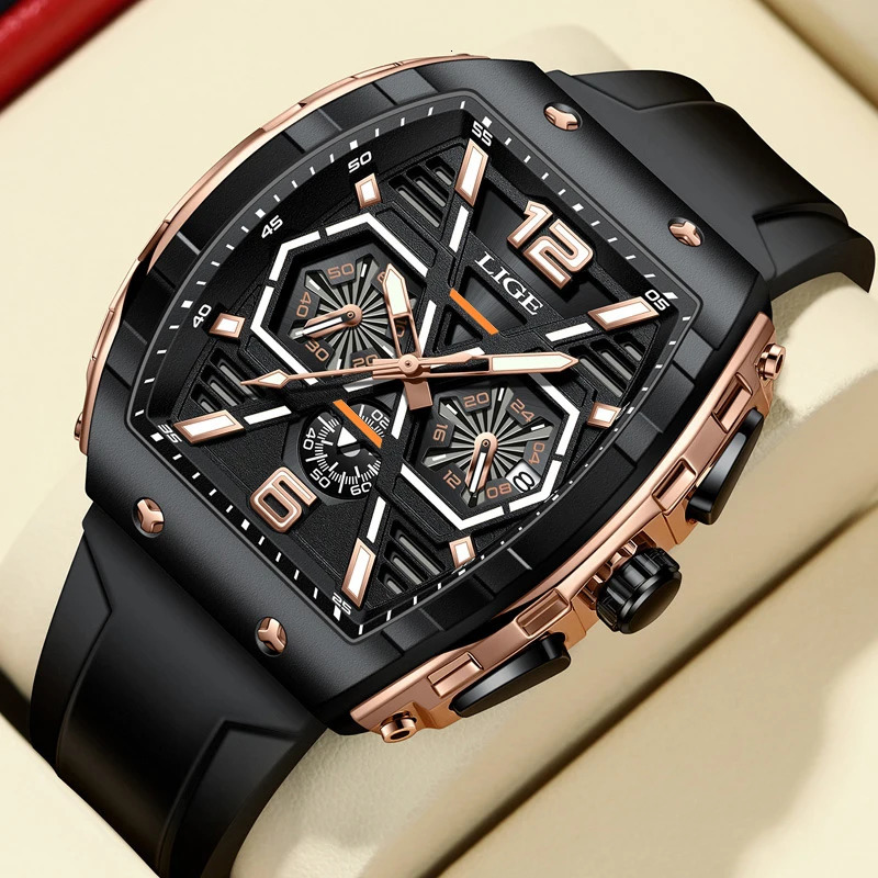Relogio Masculino LIGE Mens Watch y Waterproof Quartz Enhances Wrist Glow Date Sports Silicone 241009