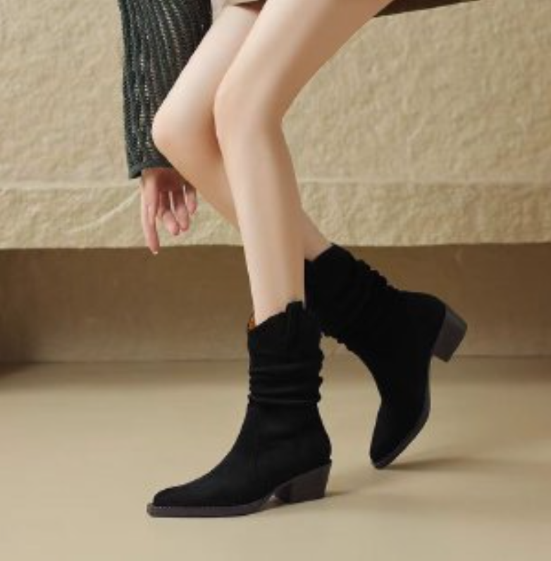 Pointed Toe Chunky Heel British Style Boots: Plus Size, Black, Brown 8fb2