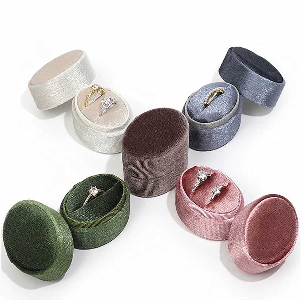 Flannel jewelry box oval ring box simple and exquisite velvet jewelry box double ring box for wedding gift packaging box W241019