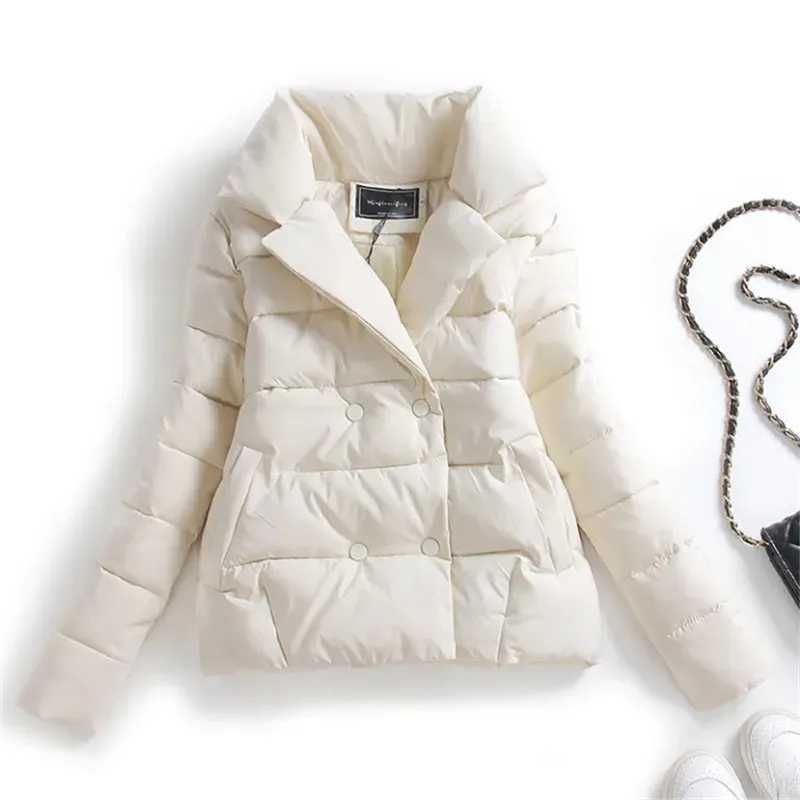 Autumn Winter Down Cotton-Padded Jacket Women 2023 New Short Fashion Suit Collar Outerwear Pure Colour Long Sleeve Coat FemaleX241019